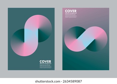 Modern vector geometric abstract background design with gradient soft pink and dark green hues, symbolizing infinity and loop. For modern covers, posters, digital artwork, annual report, presentation.