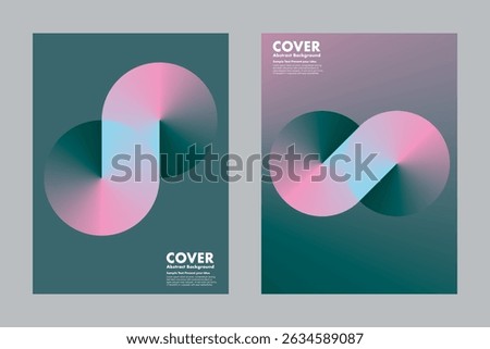 Modern vector geometric abstract background design with gradient soft pink and dark green hues, symbolizing infinity and loop. For modern covers, posters, digital artwork, annual report, presentation.