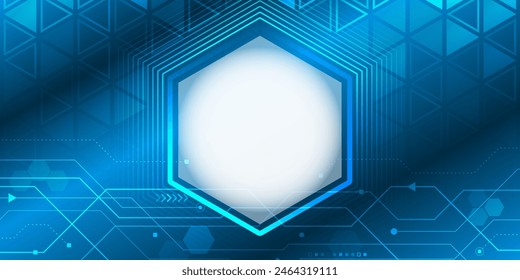 Modern vector geometric banner concept. Abstract futuristic blue background made of triangles, hexagons and glowing particles. Technology template for presentation.