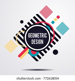 Modern vector geometric composition with different colorful elements and text in center