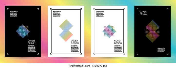 Modern Vector Geometric Cover Design with Gradient and Abstract Lines and Figures for your Business. Poster Design with Hologram, Gradient Effect for Electronic Festival.