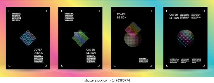 Modern Vector Geometric Cover Design with Gradient and Abstract Lines and Figures for your Business. Poster Design with Hologram, Gradient Effect for Event.