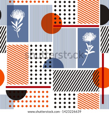 Modern vector Geometry minimal seamless pattern colorful simple shape and silhouette flowers and stripe design for fashin ,fabric,web,wallpaper and all prints on white background color