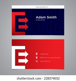 Modern vector graphic business card with alphabet symbol / letter E