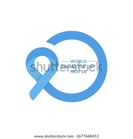 Modern vector graphic design celebrating World Diabetes Day on November 14th. Features a blue awareness ribbon and circle. Ideal for campaigns, social media, and print materials. 14