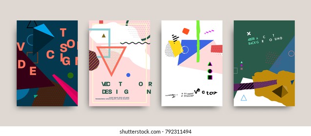 Modern vector graphic geometric elements and shapes for contemporary art. Covers for placard, poster, magazine, brochure, flyer or banner design.