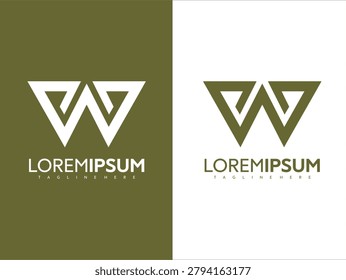 Modern vector graphic illustration of a stylized W logo with Loremipsum text on two contrasting backgrounds for branding and design purposes