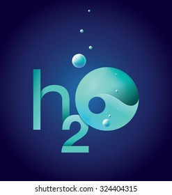 Modern vector H2O water illustration with drops