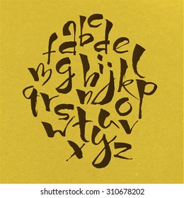Modern vector hand written alphabet. Calligraphic alphabet. Brushed alphabet. 