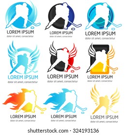 Modern vector hockey logos. logos for hockey team. silhouette of a hockey player  on the white background illustration.
