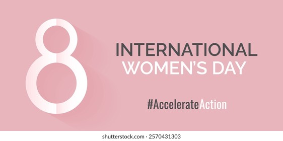 Modern vector horizontal banner with number 8 symbolizing International Women's Day. #AccelerateAction Women Campaign 2025. March 8. IWD. Female campaign.