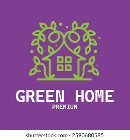 Modern vector of house with graceful vines and leaves, ideal for eco-friendly branding, organic products, green energy, real estate, nature business and minimalist decor.