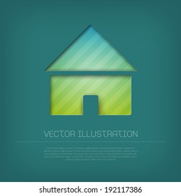 Modern vector house icon with bright colorful striped background. Cut out style with inner shadow.