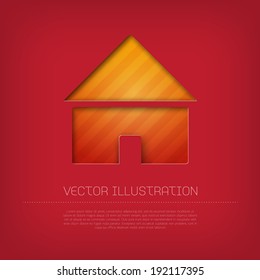 Modern vector house icon with bright colorful striped background. Cut out style with inner shadow.