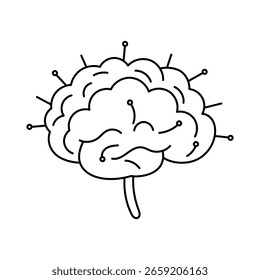Modern vector of human brain with symbolic electronic spikes. Neural interface and AI data concept.