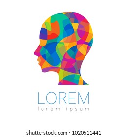 Modern vector Human silhouette head inside. logotype isolated on white background. Rainbow bright colors. Health symbol. Concept design for web, clinic, school, education. Creative.