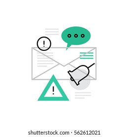 Modern vector icon of alert message, important mail and notification letter. Premium quality vector illustration concept. Flat line icon symbol. Flat design image isolated on white background.