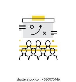 Modern vector icon of business people training, strategy presentation at auditorium. Premium quality vector illustration concept. Flat line icon symbol. Flat design image isolated on white background.