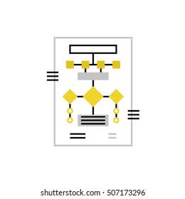 Modern vector icon of business processes scheme and workflow concept document. Premium quality vector illustration concept. Flat line icon symbol. Flat design image isolated on white background.