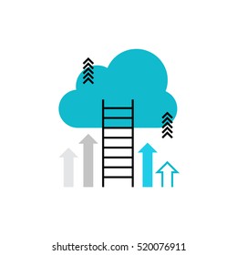 Modern vector icon of career ladder progress and corporate advancement process. Premium quality vector illustration concept. Flat line icon symbol. Flat design image isolated on white background.