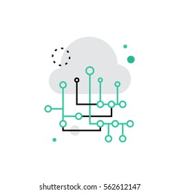 Modern vector icon of cloud technology connection, data sharing and exchange. Premium quality vector illustration concept. Flat line icon symbol. Flat design image isolated on white background.