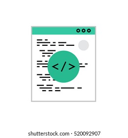 Modern vector icon of coding script, web development and programming optimization. Premium quality vector illustration concept. Flat line icon symbol. Flat design image isolated on white background.