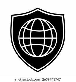 Modern vector icon combining a shield and globe symbolizing global data protection, internet security, and cyber defense. Ideal for tech content, digital services, and cybersecurity branding.