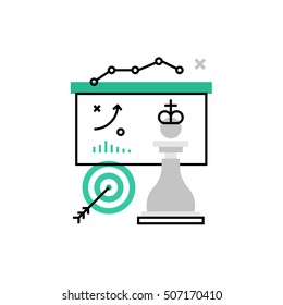 Modern vector icon of company tactics, business strategy planning and goal reaching. Premium quality vector illustration concept. Flat line icon symbol. Flat design image isolated on white background.
