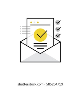 Modern Vector Icon Of Confirmation Letter, Approved Document And E-mail Checklist. Premium Quality Vector Illustration Concept. Flat Line Icon Symbol. Flat Design Image Isolated On White Background.