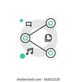 Modern vector icon of content sharing, multimedia files and social netwroking. Premium quality vector illustration concept. Flat line icon symbol. Flat design image isolated on white background.