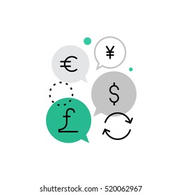 Modern vector icon of currency exchange function, money converting and circulation. Premium quality vector illustration concept. Flat line icon symbol. Flat design image isolated on white background.