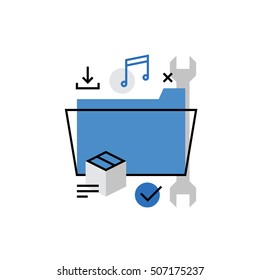 Modern vector icon of data folder, personal multimedia files, private info. Premium quality vector illustration concept. Flat line icon symbol. Flat design image isolated on white background.
