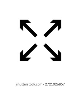 Un ícono de Vector moderno que representa cuatro flechas negras que apuntan diagonalmente hacia afuera, simbolizando la expansión, la maximización y la pantalla completa.