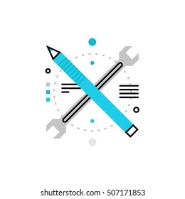 Modern vector icon of development tools, architecture and engineering instruments. Premium quality vector illustration concept. Flat line icon symbol. Flat design image isolated on white background.