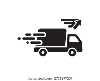 Icono de Vector moderno de camión de entrega rápida con líneas de velocidad y flecha hacia arriba. Simboliza el envío expreso, logística eficiente, servicio oportuno, medios digitales