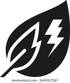 A modern vector icon featuring a green leaf intertwined with a lightning bolt, symbolizing eco-friendly energy. Perfect for representing renewable power, sustainability, and alternative energy sources