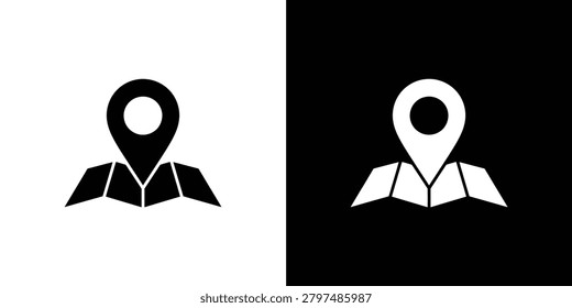 Modern vector icon featuring a location pin on an open map symbol for navigation and location services