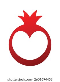 Modern vector icon featuring a stylized pomegranate with a heart shape in red gradient color