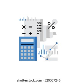 Modern vector icon of financial analysis, accounting data and company audit. Premium quality vector illustration concept. Flat line icon symbol. Flat design image isolated on white background.