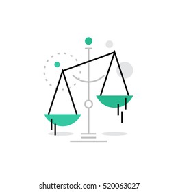 Modern vector icon of law scales balance, financial legislation and juridical system. Premium quality vector illustration concept. Flat line icon symbol. Flat design image isolated on white background