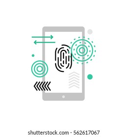 Modern vector icon of mobile security, fingerprint scanning and touch identification. Premium quality vector illustration concept. Flat line icon symbol. Flat design image isolated on white background