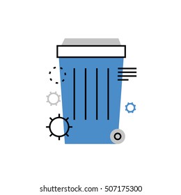Modern vector icon of office dustbin, trash basket, waste products and recycling. Premium quality vector illustration concept. Flat line icon symbol. Flat design image isolated on white background.