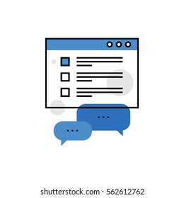 Modern vector icon of online feedback form, chat conversation and texting message. Premium quality vector illustration concept. Flat line icon symbol. Flat design image isolated on white background.