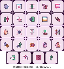 Modern Vector Icon Pack Depicting Social Issues and Online Harassment Concepts
