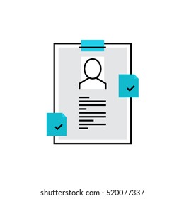 Modern Vector Icon Of Personal Recruitment Information, CV Document With Biography. Premium Quality Vector Illustration Concept. Flat Line Icon Symbol. Flat Design Image Isolated On White Background.