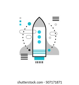 Modern vector icon of project new beginning, start up idea launching and rocket. Premium quality vector illustration concept. Flat line icon symbol. Flat design image isolated on white background.