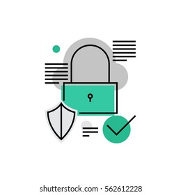 Modern vector icon of secured information, data privacy and padlock protection. Premium quality vector illustration concept. Flat line icon symbol. Flat design image isolated on white background.