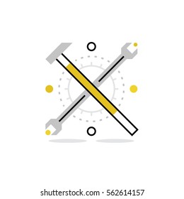 Modern vector icon of service and repair tools, foreman kit and settings. Premium quality vector illustration concept. Flat line icon symbol. Flat design image isolated on white background.