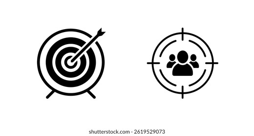 A modern vector icon set featuring target symbols, ideal for goal-setting, marketing, and achievement designs.