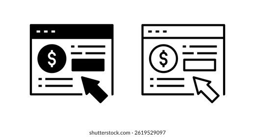 A modern vector icon set featuring pay-per-click symbols, suitable for digital marketing and advertising projects.